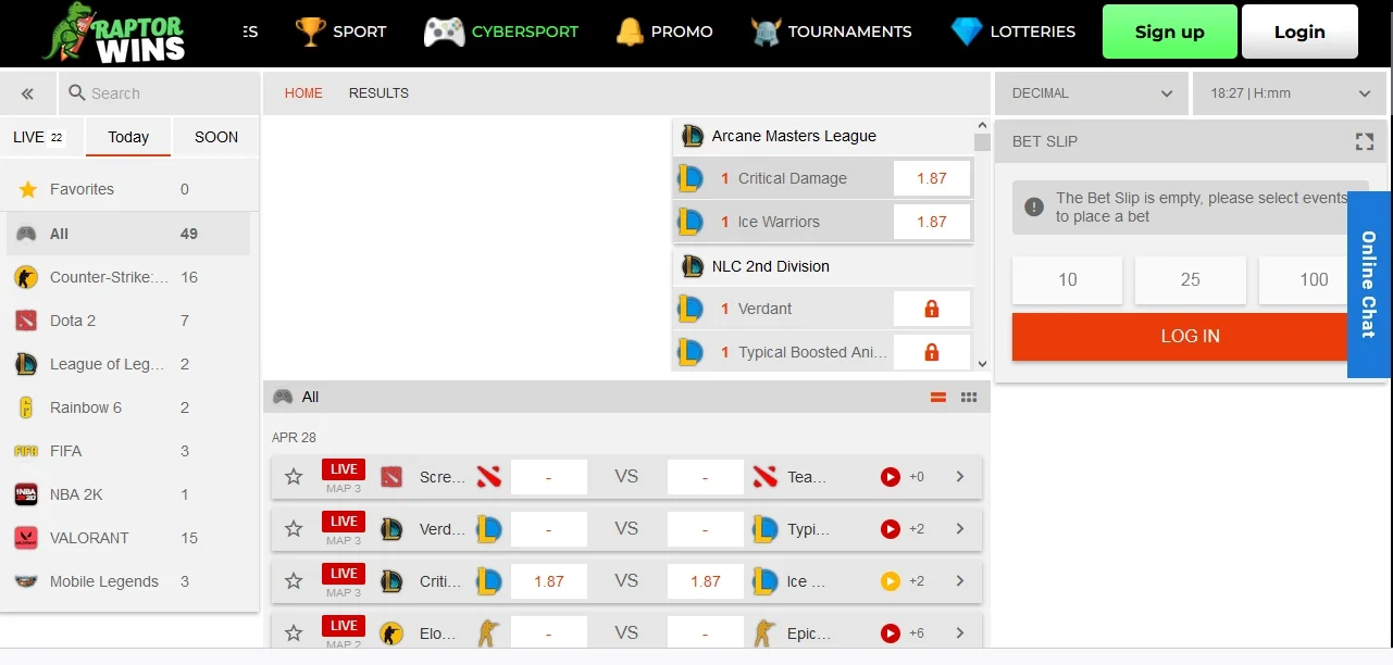 Raptor Wins casino bookmaker