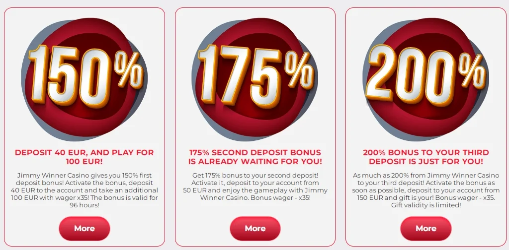 Jimmy Winner bonuses